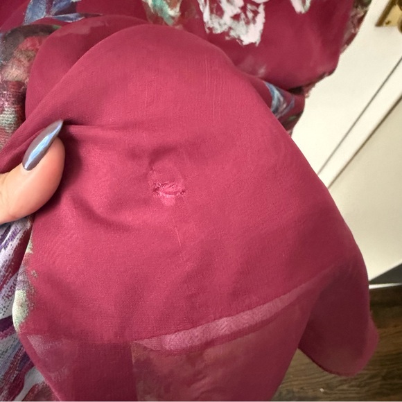 Marchesa Notte One Shoulder Maroon Burgundy Floral Midi dress - Picture 7 of 8